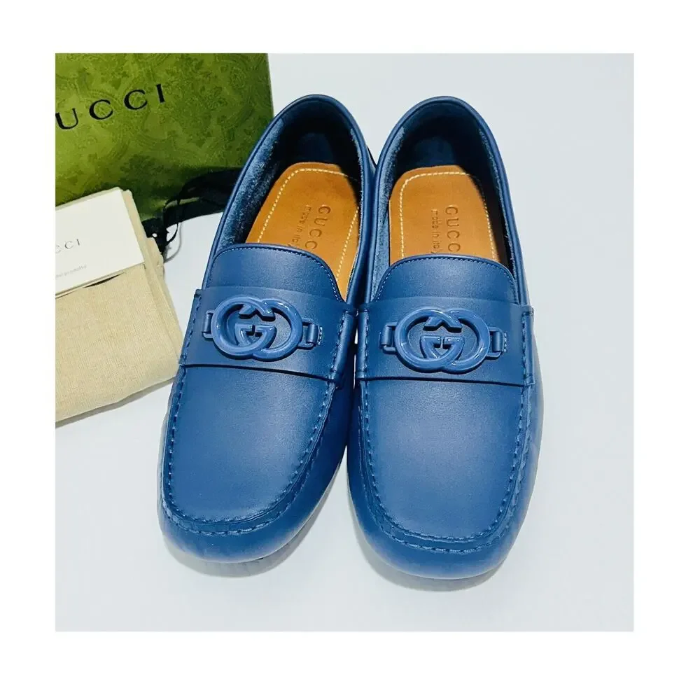 NIB Gucci GG Interlocking G Loafer G 8 US 8.5 Blue Driver moccasins Shoes
